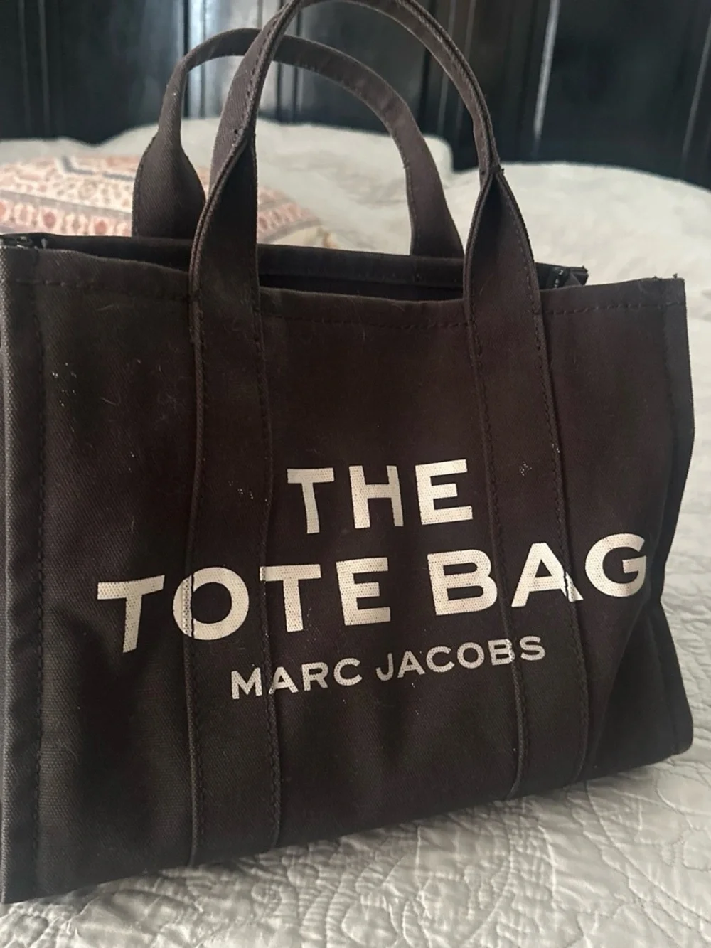 Marc Jacobs Black Canvas Tote Bag with White Logo
